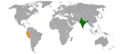 Map indicating locations of India and Peru