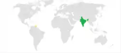 Map indicating locations of India and Trinidad and Tobago