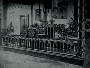 Interior of the Canadian Methodist Chapel at Chengtu, decorated for Christmas, before 1903