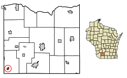 Location of Rewey in Iowa County, Wisconsin.