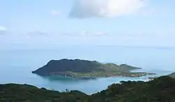 Isla Santa Catalina from Isla de Providencia. The bay between the two forms the main harbor.