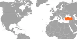 Map indicating locations of Jamaica and Turkey