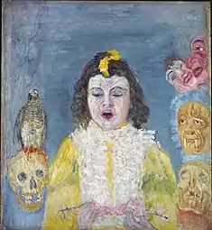 Girl with Masks or Eucharist (1921), oil on canvas, 57.2 × 52.5&nbsp;cm., Städelsches Art Institute and Urban Gallery, Frankfurt