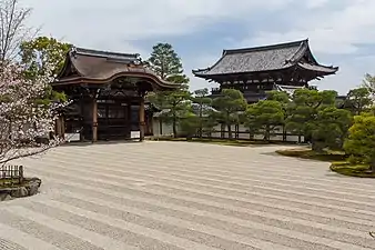 The garden of the Ninna-ji temple in Kyoto (Kyoto Prefecture), an example of a Japanese garden, 888