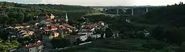 Jaulny, seen from next to the Hailbat virgin. In the background: the viaduct of the LGV-Est