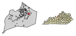 Location of Woodland Hills in Jefferson County, Kentucky