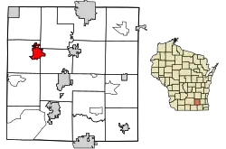 Location of Lake Mills in Jefferson County, Wisconsin.