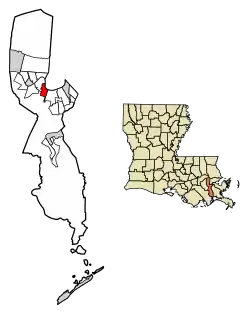 Location of Westwego in Jefferson Parish, Louisiana.