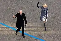 Joe and Jill Biden walking in the inaugural parade along Pennsylvania Avenue in Washington, D.C. on January 21, 2013