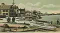 Joppa Landing c. 1906. The boats are fishing dories. The houses remain but the landing and the boats are gone and the street has been improved.