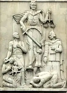 Justice bas relief author by Stanislav Suva; Sculptor  Lajoš Biró