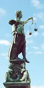 Sculpture of Lady Justice on the Gerechtigkeitsbrunnen (Frankfurt)&nbsp;[de] in Frankfurt, Germany
