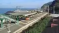 View of platforms and sea from adjacent building