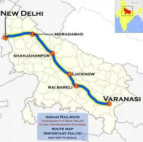 Kashi Viswanath Express (New Delhi–Varanasi) route map