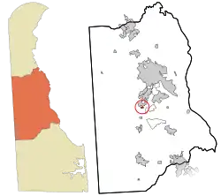 Location of Woodside in Kent County, Delaware.
