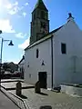 A view of the old 1830s fire station in the 'Jougs'. The doors to the right of the stone pillars.