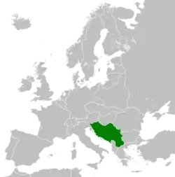 Map highlighting the location of Yugoslavia