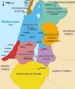 The region around 830&nbsp;BCE, with Aram-Damascus in green