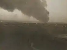 b&w photo of a fire