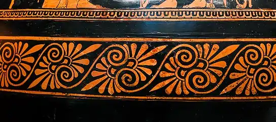 Band of palmettes and scrolls on an Ancient Greek vessel, circa 510-470 BC, in the Staatliche Antikensammlungen
