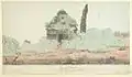Watercolour "Somnath" drawing of the north side of Konark (1820). It depicts part of the main tower still standing.