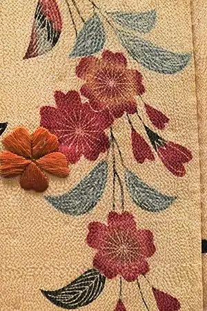 Dyed and embroidered chirimen.