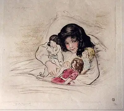 The pillow with dolls, drypoint, (27 x 29 cm) 1913