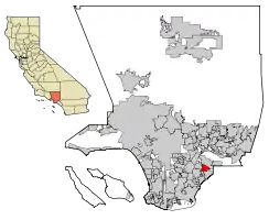 Location of South Whittier in Los Angeles County, California.