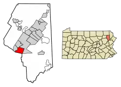 Location of Moosic in Lackawanna County, Pennsylvania.