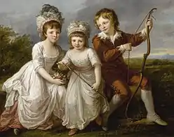 Lady Georgiana Spencer, Henrietta Spencer and George Viscount Althorp (c. 1766), oil on canvas, 113.6 x 144.8&nbsp;cm., private collection