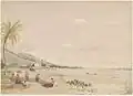 Natives on beach of Lahaina, Hawaii, 1855
