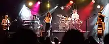 Lake Street Dive L-R: Mike "McDuck" Olson,  Akie Bermiss, Rachael Price, Mike Calabrese, and Bridget Kearney at BRIC Celebrate Brooklyn! Festival, Brooklyn NY 2017.