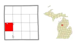 Location within Missaukee County and an administered portion of the Jennings CDP (pink)