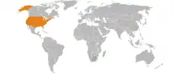 Map indicating locations of Lesotho and USA