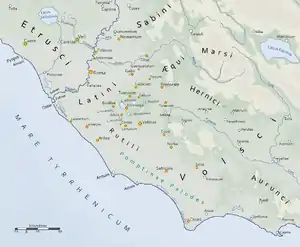 Map of the main cities of the Latin League