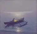 Night Fisherman, oil on board painting by Lionel Walden