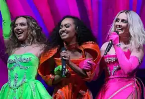 Little Mix performing in Leeds during the Confetti Tour in April 2022. From left to right:  Jade Thirlwall, Leigh-Anne Pinnock, and Perrie Edwards