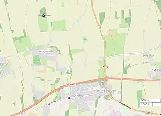 map showing the lacal area where Kelly lived; his home and the position of his body are marked.