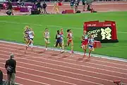Eliška Klučinová (second from left) during the 800&nbsp;m run in women's heptathlon