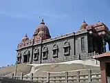 Looking up from the base of the Vivekananda Rock Memorial