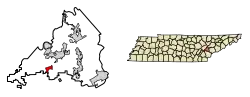 Location of Philadelphia in Loudon County, Tennessee.