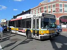 A city bus on an urban street