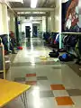 A hallway in the basement