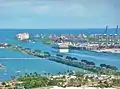 Large portion of the causeway. Fisher Island and Port of Miami are in the background.  Watson Island is in the foreground.