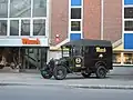 Mack Brewery beer truck outside the company's main office entrance