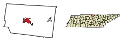 Location of Lafayette in Macon County, Tennessee.