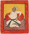 Maharaja Sital Dev of Mankot in Devotion, Ink, opaque watercolor, and silver on paper (ca. 1690).