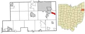 Location of Lowellville in Mahoning County and in the State of Ohio
