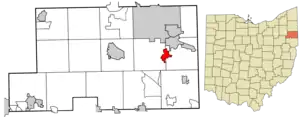 Location of Poland in Mahoning County and in the State of Ohio