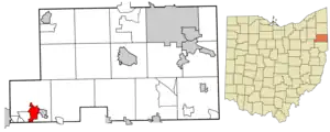 Location of Sebring in Mahoning County and in the State of Ohio